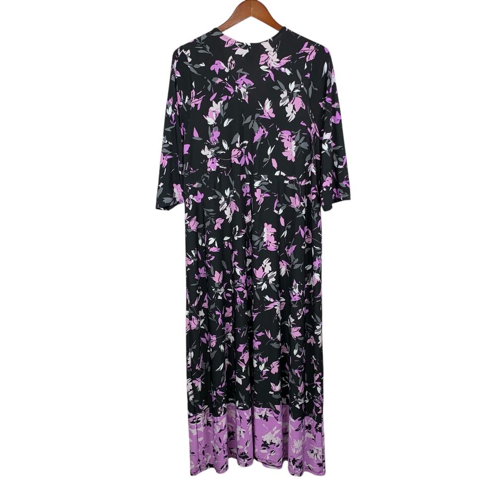 Catherines Faux Wrap Dress Maxi Black Purple Dark Floral Stretchy Womens 14 16WP - Picture 8 of 8